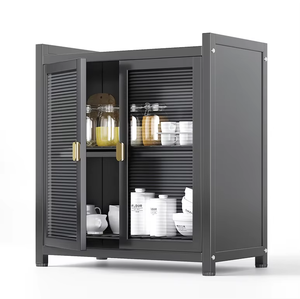 Estante de almacenamiento de acero para cocina de gran capacidad de tres capas, armario de almacenamiento de cocina a prueba de polvo con puertas - Product Image 5