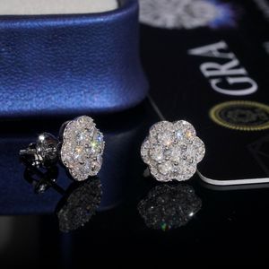 Kaleido Toptan GRA Sertifikalı HipHop Buzlu Mozanit Küme Çiçek Hip Hop 925 Ayar Gümüş Mozanit Küpeler - Product Image 4