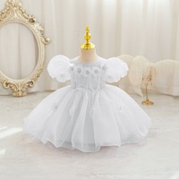 Robe de princesse pour bébé AX281Custom élégante en dentelle florale et tulle à volants avec des appliques scintillantes pour la célébration du premier anniversaire