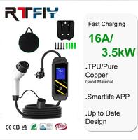 Nouvelle conception, chargeur de véhicule électrique portable 16A, 3,5 kW, type 2, chargeur rapide pour véhicule électrique, câble TPU, protection RCD, IP65 avec écran intelligent