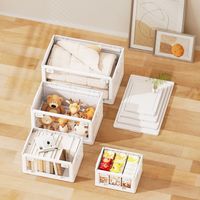 Panier de rangement Transparent boîtes en plastique pliantes tiroir organisateur étagère empilable conteneur de placard pliable