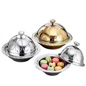 Assiette à dessert ronde en métal avec couvercle, style glamour, couvercle en dôme poli pour servir lors de fêtes, cuisine, table, restauration - Product Image 2