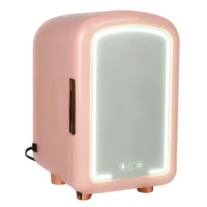 カスタマイズされた7リットルの小さなスキンケアコスメティックピンク冷蔵庫メイクアップミニビューティーポータブル冷蔵庫寝室用LEDミラー付き