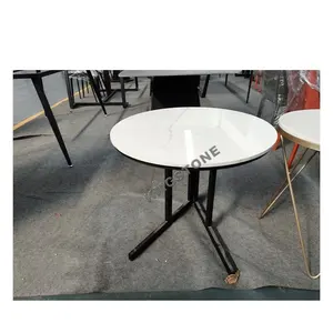 Ensemble table à manger ronde moderne de luxe au design italien marbre poli avec centre rotatif pierre coupé<span class=keywords><strong>e</strong></span> à la taille 5 ans de garantie - Product Image 1