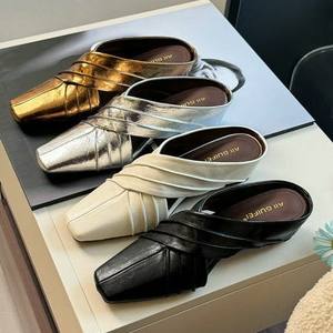 Mules Rétro Françaises à Bout Fermé pour Femmes, Talon Pog, Tendance Mode Printemps-Été-Automne, Semelle 3 cm, Cuir PU, Cristal LSYA16 - Product Image 1