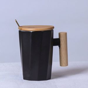 IStapromo Geschenken Keramiek Scandinavische Stijl Creatief Houten Handvat Met Deksel En Lepel Mark Kantoor Koffiekopje Feestdag Evenement Cadeau - Product Image 2
