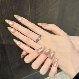 ArtWo Original Golden Years Advanced Handmade Phototherapy Armor 10pcs Nail Pink Cat's Eye Aurora French Simple Design Resin - Product Image 3