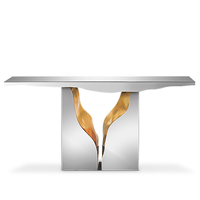 Meuble décoratif de luxe contemporain en laiton et acier inoxydable, table console avec finition miroir poli pour salon, hôtel