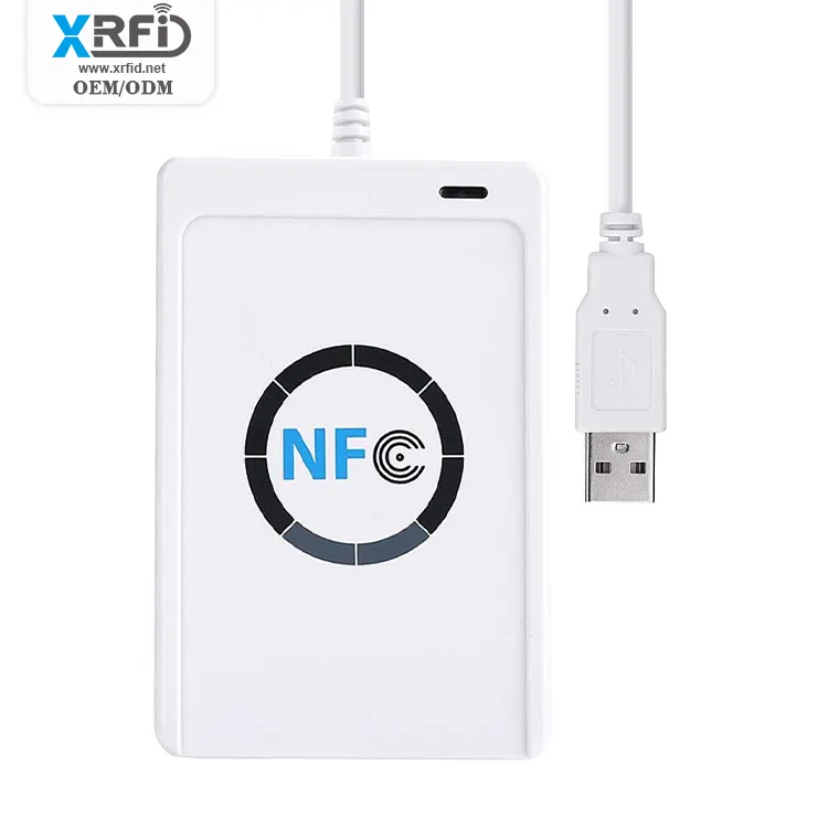 Lector de tarjetas inteligentes ACR 122U, ISO 14443, 13,56 MHz, Chip RFID, Nfc, etiquetas, llavero, pulsera de redes sociales, USB