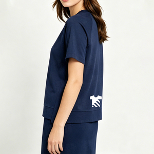 Camiseta de Mujer Personalizada de Alta Calidad, 100% Algodón Grueso, Corte Holgado, Dobladillo Asimétrico, Cómoda, con Pedrería, Estilo Básico, Raglán - Product Image 4