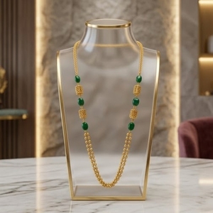 Collar Mala Antiguo de Plata 925 con Cuentas Verdes, Cadena Doble, Joyería Étnica Larga Tradicional para Mujer, Regalo de Boda - Product Image 4
