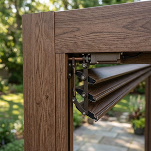Pérgola de Aluminio con Acabado de Madera de Lujo, Techo de Láminas Motorizadas, Gazebo para Jardín HW-002Y, Estética Realista de Madera, Aluminio Premium - Product Image 4