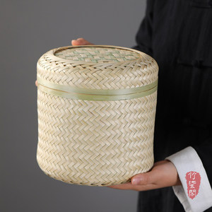 <b>Bamboo</b> Woven Tea Cake Storage Box Round Handmade For Pu'er Tea Living Room Use - Product Image 2
