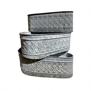 Hot Selling Oval Metal <b>Planters</b> With Embossed Pattern Decorative Garden Plants and Flower Metal Tub Garden <b>Planters</b> Pots - Product Image 3