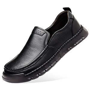 Mocasines de cuero genuino para hombre, punta redonda, sin cordones, suela de goma, zapatos casuales para todas las temporadas - Product Image 5