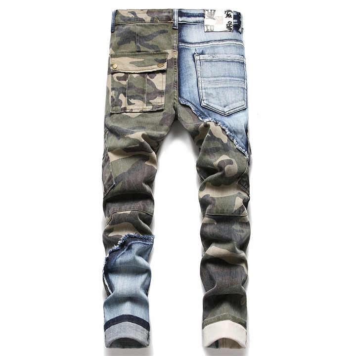 Jeans Baylvn Skinny Biker In Denim, Taglia 46, Patchwork Camouflage E Blu - Stile Unico