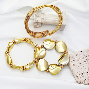 여성용 골드 컬러 디자이너 오픈 뱅글 세트 와이드 청키 팔찌 패션 스테이트먼트 기하학적 뱅글 쥬얼리 발렌타인데이 선물 - Product Image 3