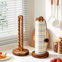 Support de rouleau d'essuie-tout autoportant en bois foncé avec poteau à fentes, pour cuisine, avec décoration en cuir, pompon et perles, vente en gros