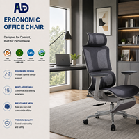 Chaise de bureau ergonomique en maille avec appui-tête réglable, accoudoirs 3D en PU, base chromée, dossier haut, pivotante, pour usage domestique et commercial