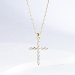 Collar con colgante de cruz de plata de ley 925, chapado en oro, con circonita, estilo hip hop, sencillo, para mujer, precio de fábrica. - Product Image 5