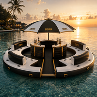Île aquatique gonflable flottante avec bar château et plateforme événementielle pour hôtels, fêtes et parcs aquatiques commerciaux