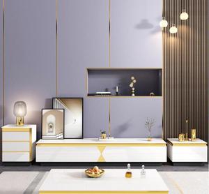 Meuble TV et Table Basse de Luxe Léger, Combinaison Américaine pour Salon, Carrée <span class=keywords><strong>en</strong></span> <span class=keywords><strong>Marbre</strong></span> avec Rangement - Product Image 2