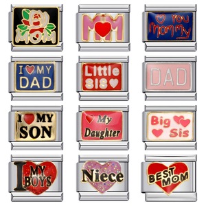 Italian Charm <b>Bracelet</b> Set Titanium Steel Gold Plated Family <b>Love</b> Charms for DIY Jewelry Making Gift Unisex - Product Image 1