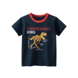 T-shirt d'été pour garçons, imprimé animaux de dessin animé, à manches courtes, en tissu tissé compressé délavé, couleurs contrastées, tendance - Product Image 2