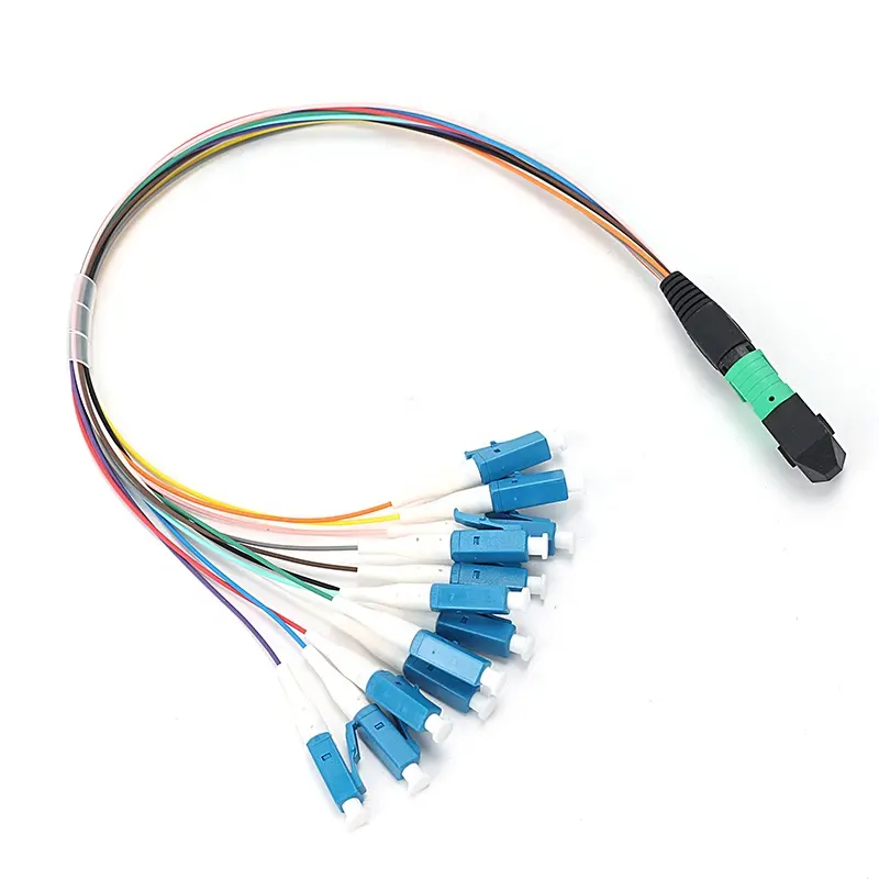 Jumper serat optik MPO ke LC SM serat MPO MTP kabel Patch 0.9mm 2 inti kabel Patch serat optik