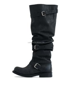 Botas Largas de Piel de Becerro con Efecto Desgastado, de Alta Calidad, Color Negro Marino, con Hebilla de Cinturón, Estilo Holgado para Mujer - Product Image 5