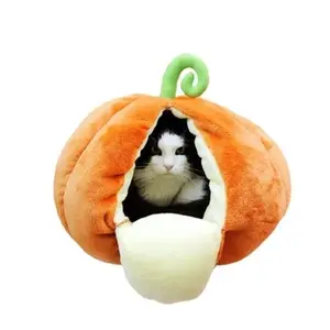 BOKHOSUE Halloween Winter Warm Pet Pumpkin Orange Peach Apple Shape Semi-enclosed Bed Dog House Luxury Cute Fruit Cat Nest
