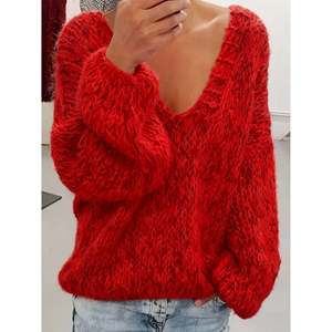 Pull ample à col en V en fourrure synthétique pour femme, vert, taille 0XL - Product Image 5