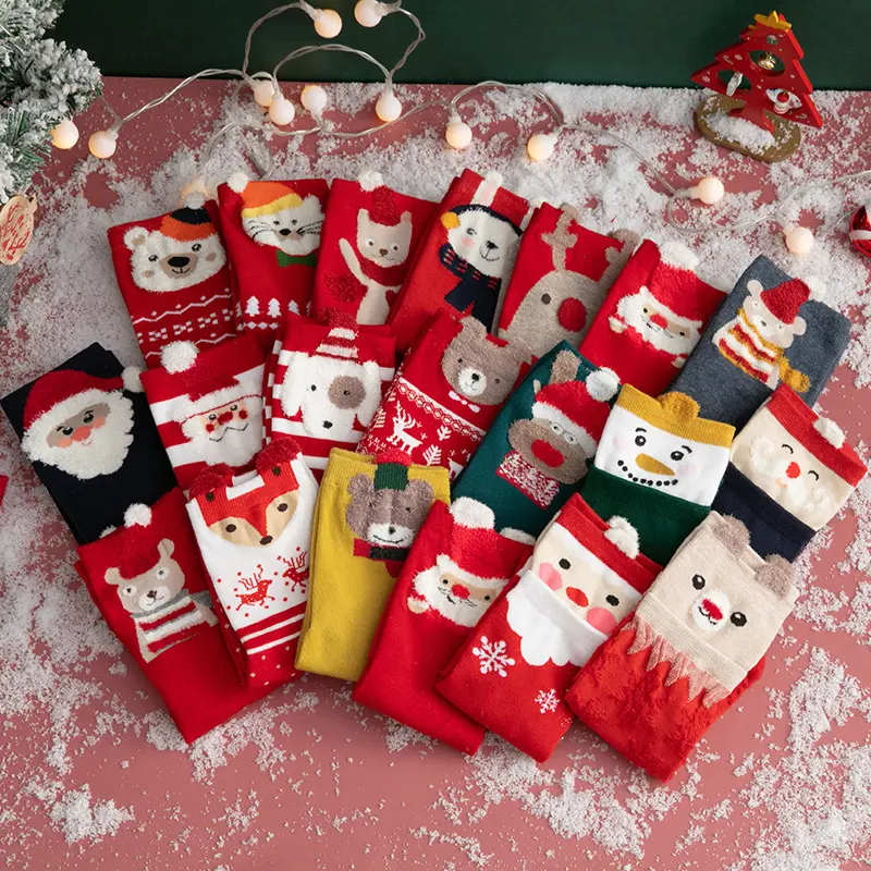 Free sample cotton knit cartoon cute socks women fuzzy funny christmas gift socks