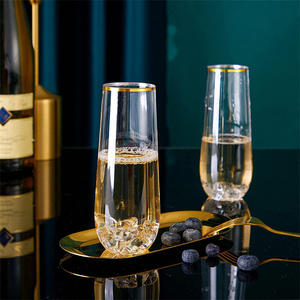 Copas de champán de plástico transparente, inastillables, desechables, con borde dorado de 9OZ