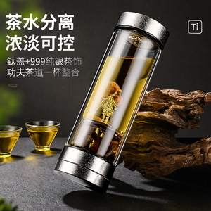 Double-Walled Glass Tea Cup With Silver Figurine Business Gift For Men And Women High Borosilicate Glass Water Separation Design - Product Image 3