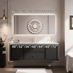 Vente en gros de meubles-lavabos noirs de style français avec miroir rétroéclairé par LED et poignées rondes dorées pour la maison et l'hôtel - Product Image 2