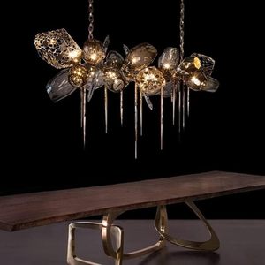 Luce pendente in cristallo di lusso americano soggiorno sala da pranzo Hotel lineare ambra e placcato oro cristallo - Product Image 5