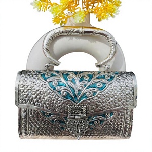 Handmade Metal Clutch With Floral Filigree Design Beaded Flap Closure Evening Party <b>Bag</b> - Product Image 1