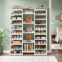 Meuble de rangement à chaussures en bois blanc, style américain, avec 22 compartiments ouverts, capacité de 46 paires, pour entrée large
