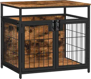 Indoor Home Living Room Bedroom Office Pet Dog Crate House Multifunctional Solid Wood + Metal Dog Crate