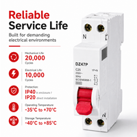 Interruptor Automático en Miniatura DZ47P MCB 1P+N 6A 10A 16A 20A 25A 32A 40A 230V AC 4.5kA Curva C D Riel DIN de 35 mm