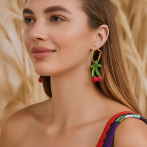 Fashion Dangle Earrings <b>Cherry</b> Design PVD Gold Plated 316L Stainless Steel Sustainable Resistant - Product Image 3