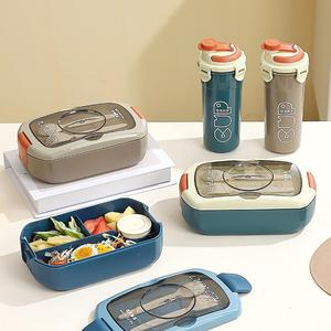 Boîte à lunch en plastique 750 ml et bouteille d'eau 450 ml, compatibles lave-vaisselle et micro-ondes, boîte bento avec compartiment à sauce, ensemble bouteille d'eau pour enfants - Product Image 1