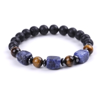 Bracelet Unisexe Élastique en Pierres Naturelles de Lave 8MM, Œil de Tigre et Améthyste – Bijou de Mode en Cristal Guérisseur avec Gemmes Carrées, Porte-Bonheur, Idéal Cadeau