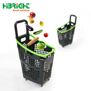 Heavy Duty Rolling Shopping <b>Basket</b> with Telescopic Handle 70L Large Capacity <b>Plastic</b> Grocery Pull <b>Basket</b> for Retail Store - Product Image 6