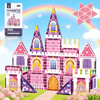 Bloques de Construcción Magnéticos Educativos de Plástico con Ventanas de Colores, Rompecabezas Magnético de Castillo Rosa, Regalo Festivo, Desarrollo de Habilidades
