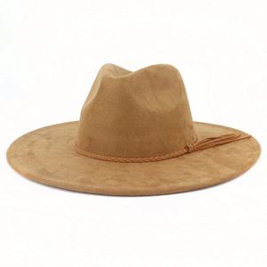 Wholesale Wide 10cm Brim Suede Fedora Hats for Women Jazz Hat Peach Heart Top Tassel Hat - Product Image 1