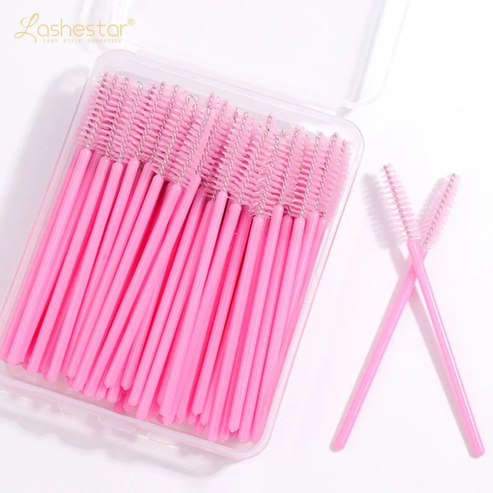 50 Stuks Roze Blauw Wegwerp Glitter Handvat Wimper Spoolie Borstels Mascara Wands Applicators Lash Schoon Borstel Make-Up Tool