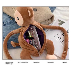 Sac à dos en peluche de singe pour filles, sac à bandoulière pour enfants, sacs en peluche d'animaux de dessin animé, cadeau d'anniversaire, 3005 - Product Image 2