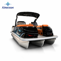 Bateau ponton électrique de luxe en aluminium de 22 pieds, 12 places, avec arche sportive, moteur hors-bord, pour la pêche et les loisirs, 3 tubes, certifié CE, avec remorque